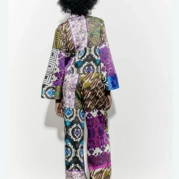 ZARA PATCHWORK BLOUSE WITH KNOT. Size Small. - Picture 5 of 9